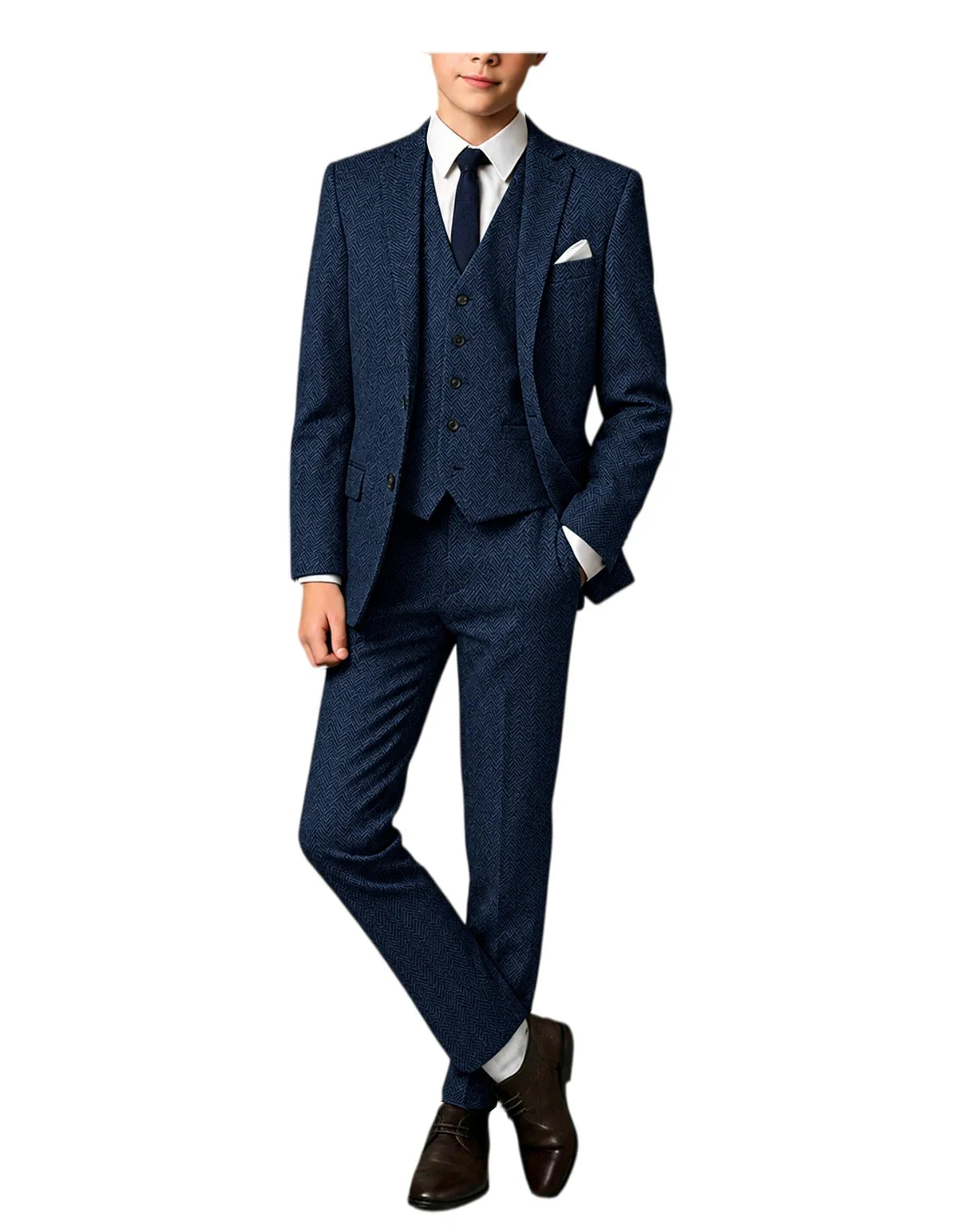 3-Piece Suit Men Herringbone Tweed Slim Fit Blazer Vest Pants Set for Wedding Business Formal