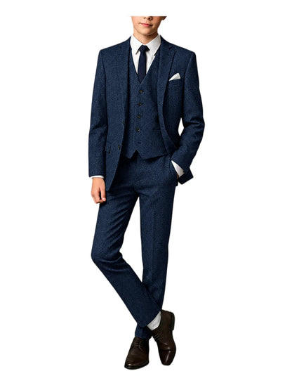 3-Piece Suit Men Herringbone Tweed Slim Fit Blazer Vest Pants Set for Wedding Business Formal