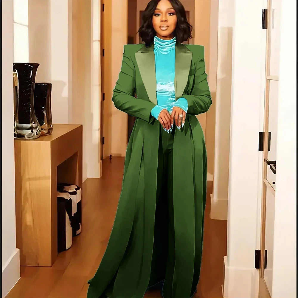 Sexy 2 Pieces Women's Suits Coat Three Breasted Slit Long Jacket Floor Length Overcoat Customized Simple Party Daily Outerwears