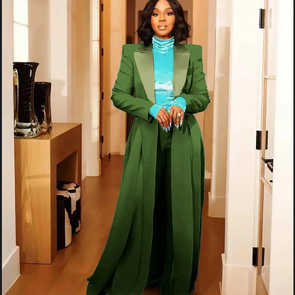 Sexy 2 Pieces Women's Suits Coat Three Breasted Slit Long Jacket Floor Length Overcoat Customized Simple Party Daily Outerwears