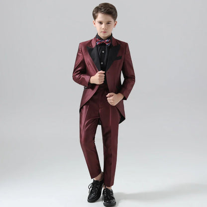 Boy Suits 2 Piece Chic Peak Lapel Satin Wedding Party Tailcoats Elegant One Button Performance Graduation Fashion Kids Clothes