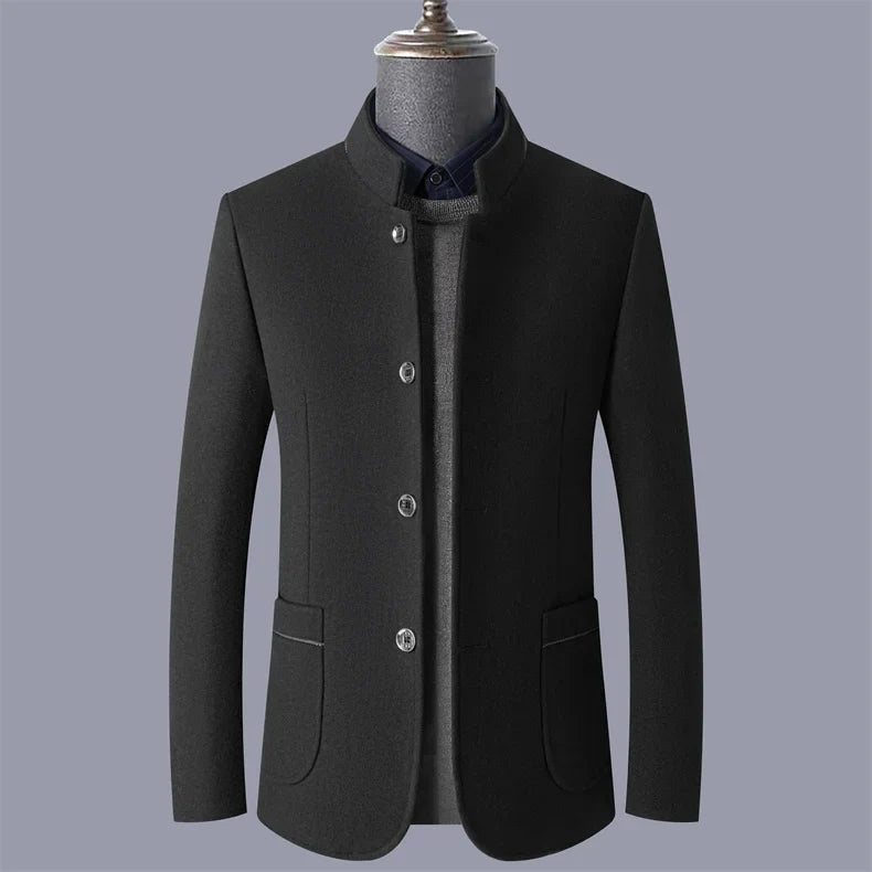 Autumn and winter woolen coats, men's young and middle-aged woolen jackets, stand-up collar woolen overcoats