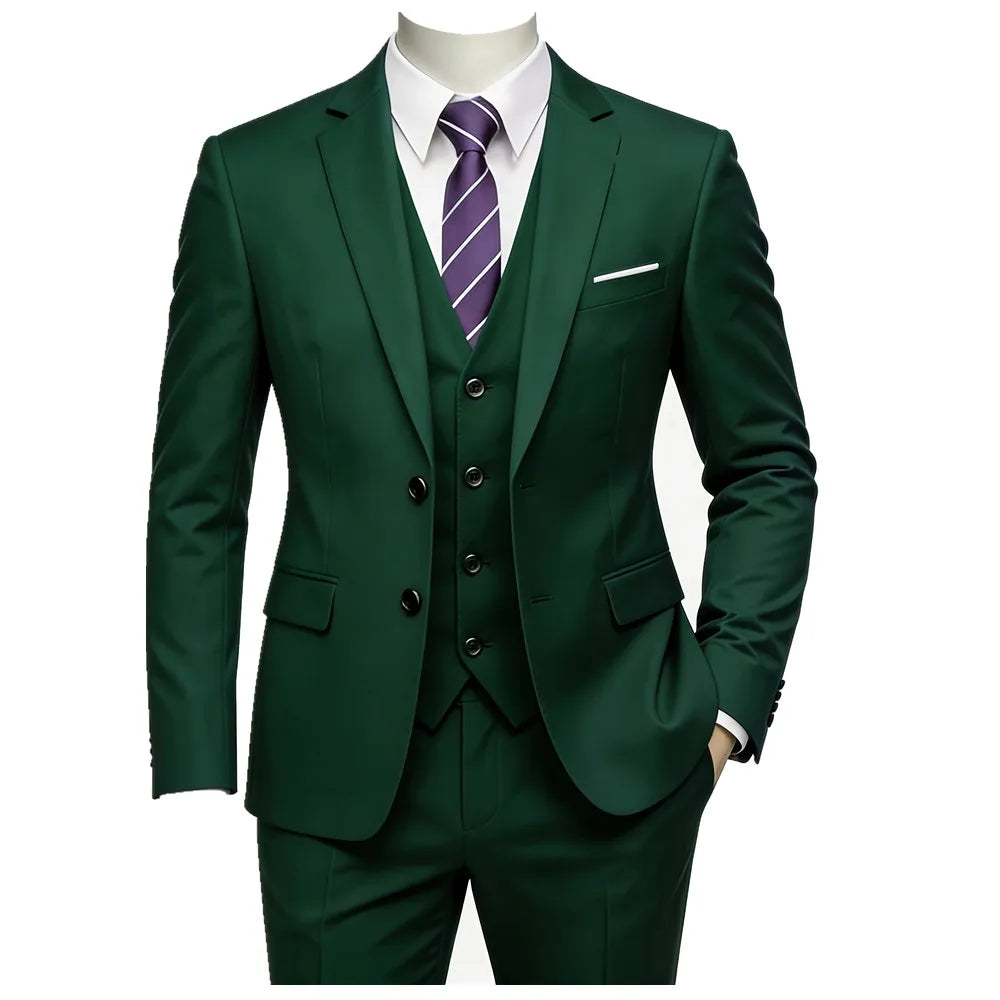 Classic Men'S 3Piece Suit Set, Consisting of a Suit Jacket, Vest, And Trousers. Suitable for Weddings, Business, Evening Parties