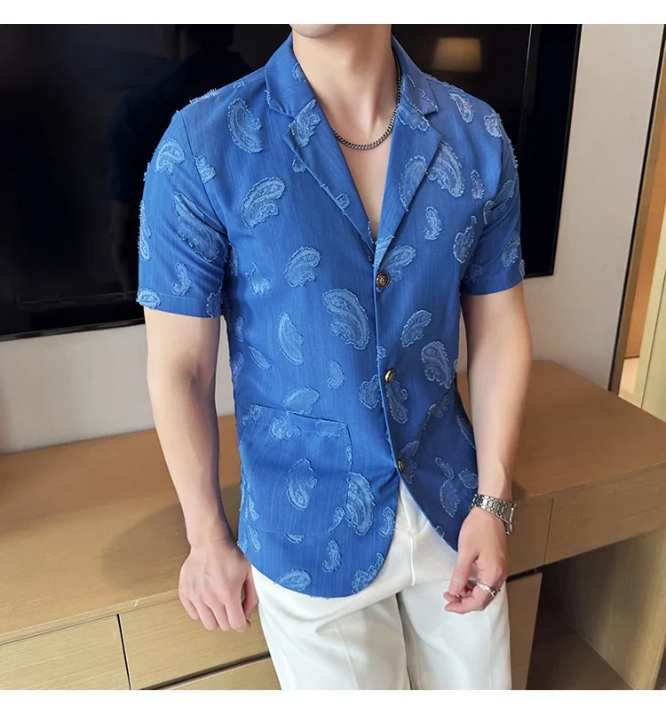 Summer Thin Ice Silk Without Lining Suit Coats 2025 New High-end Fashion Jacquard Casual Social Shirt Coat Men Clothing 4XL-M