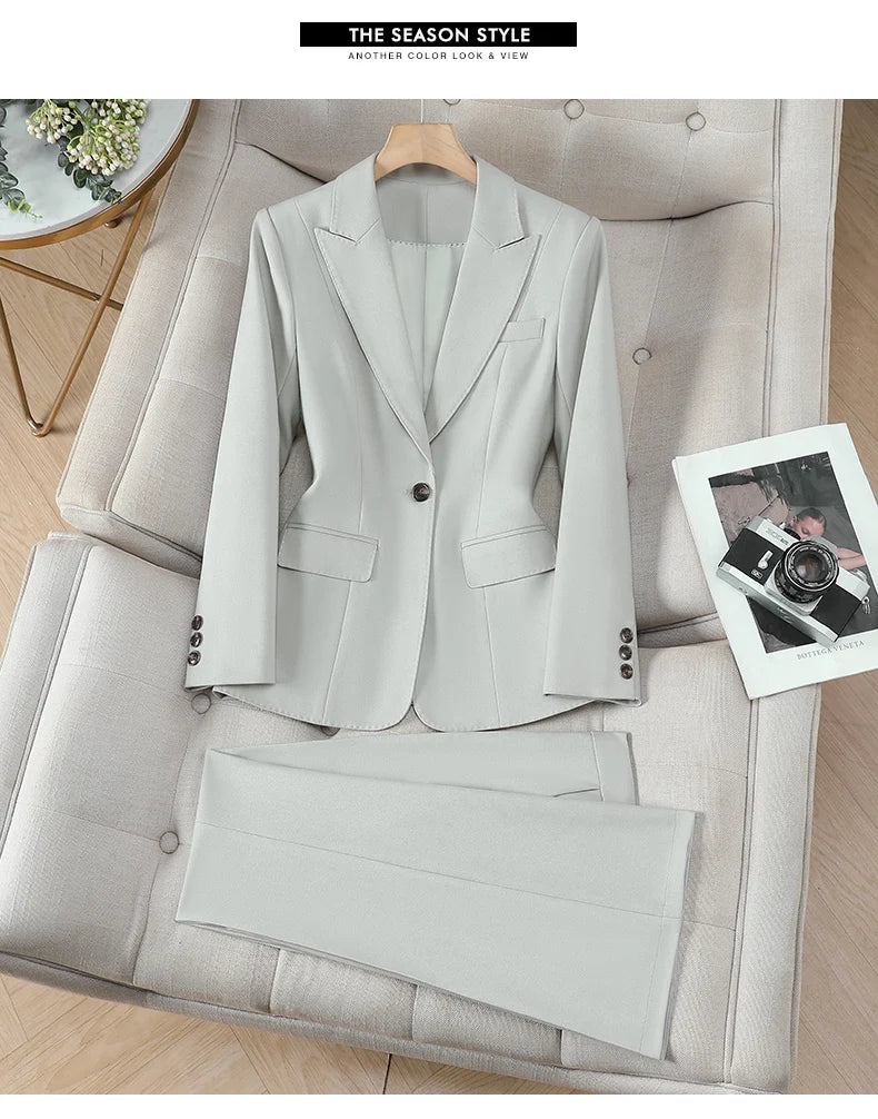 Korean Style Fashion Blazer Trousers Suit Women 2026 Autumn Long Sleeve Jacket and Pants 2 Piece Matching Set Outfit Pink