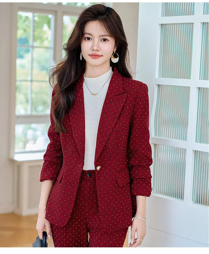 Fashion Women Suits 2024 New Autumn Winter Temprament Business Formal Slim Blazer And Flare Pants Office Ladies Work Wear