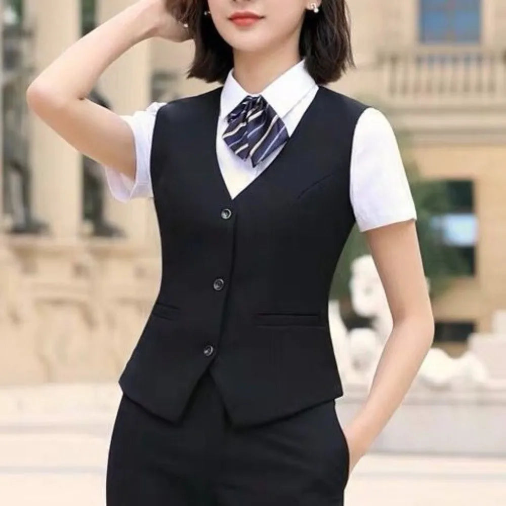 Fashion Business Vest Coat Plus Size V Neck Formal Office Ladies Vest Sleeveless Solid Color Slim Fit Women Vest Daily