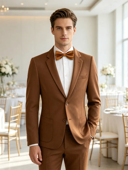 Caramel Brown Solid Mens Suit Blazer, Notch Lapel Slim Formal Jacket for Groom Wedding Business Evening Gathering