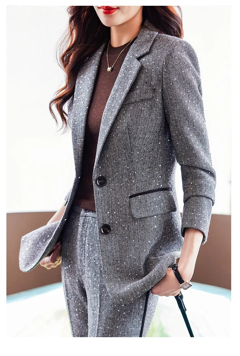 High Quality Fabric Women Business Suits With Pants and Blazer Coat Professional Autumn Winter Office Ladies Pantsuits Blazers