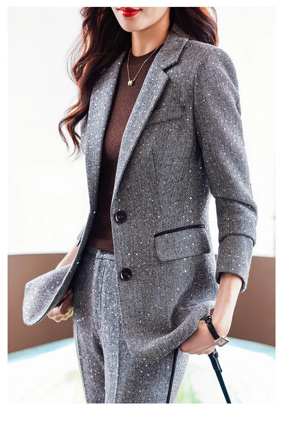 High Quality Fabric Women Business Suits With Pants and Blazer Coat Professional Autumn Winter Office Ladies Pantsuits Blazers