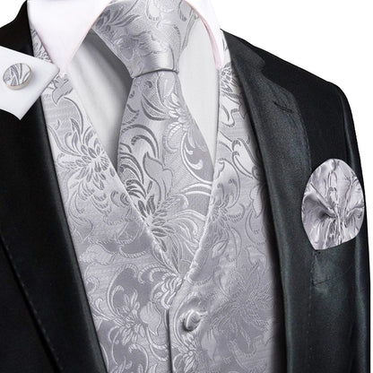 Men's Suit Vest Set – Floral Waistcoat with Tie, Hanky & Cufflinks for Weddings & Formal Events