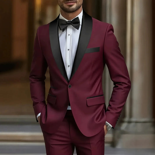 Men'S 2pcs Suit (Jacket + Pants) - High-end Elegant, Fashion Casual, Suitable for Graduation Party/Business/Daily Commute