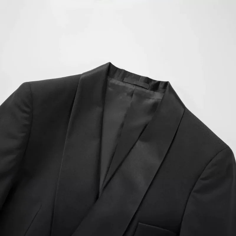 KIDWHXR Men Blazer British Style Solid Color Patchwork Turn Down Collar Male Suit Coat Single-breasted Wedding Man Outerwear