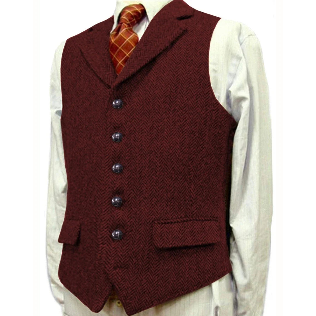 Men's Herringbone Vest – Single Breasted Waistcoat for Men | Wedding, Business & Smart Casual