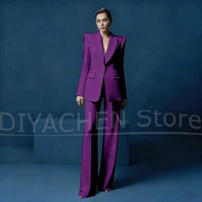 Women's Blazer and Wide-Leg Pants Suit Set Slim Fit One Button Jacket with Peak Lapel Elegant Formal Outfits for Office Party