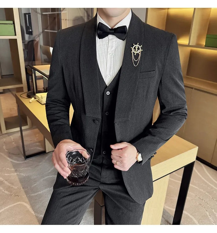 High Quality Casual Business Suit Set Men Slim Fit Social Wedding Groom Formal Set 3 Piece Set (jacket+vest+pant）men Clothing