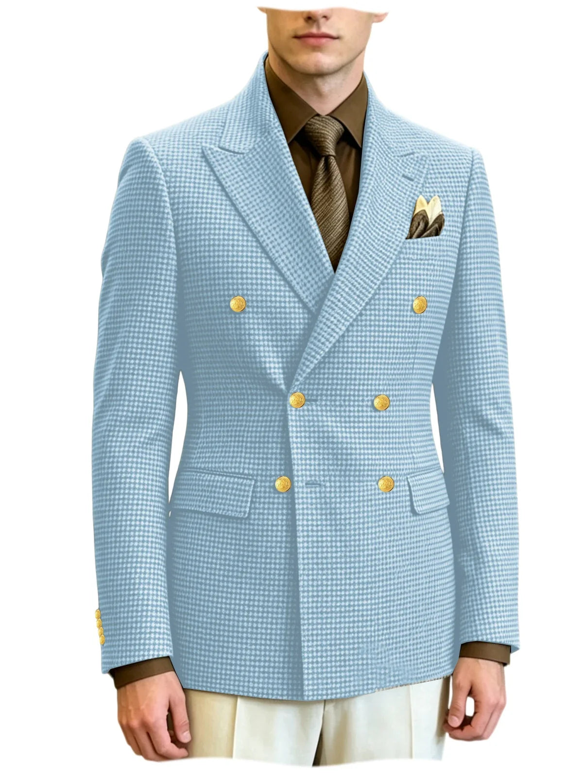 Men's Houndstooth Double Breasted Blazer Vintage Slim Jacket  Fit Formal Business Wedding Party Coat For Men Autumn Winter