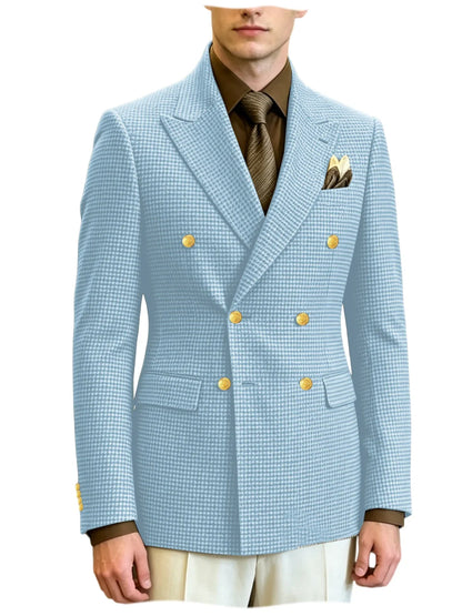 Men's Houndstooth Double Breasted Blazer Vintage Slim Jacket  Fit Formal Business Wedding Party Coat For Men Autumn Winter