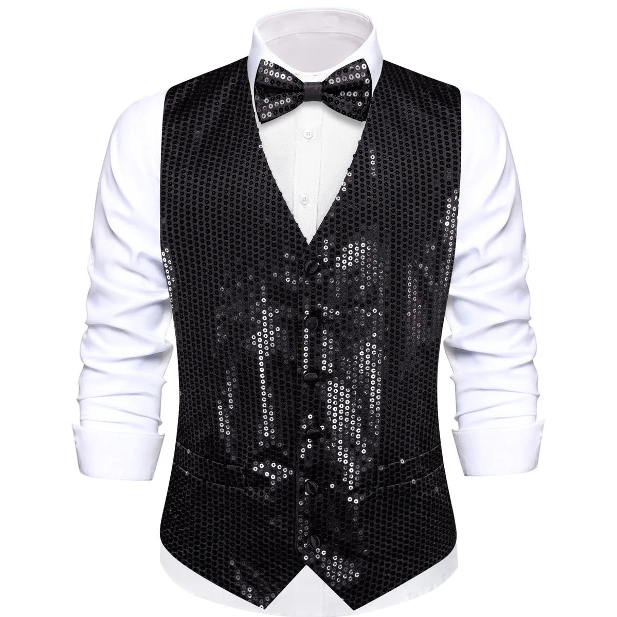 Men's Sequin Suit Vest with Bow Tie Set for Weddings and Formal Events