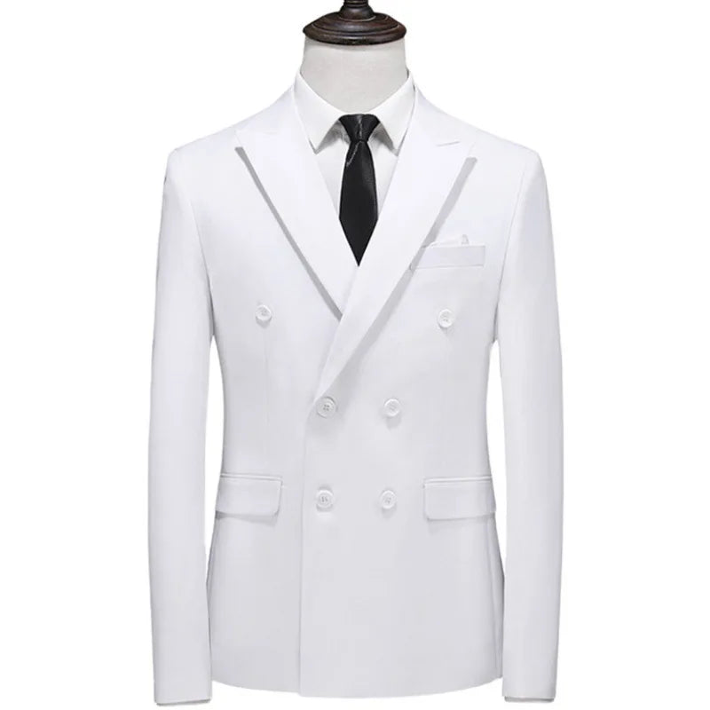 Men's Double Breasted Blazer – Slim Fit Solid Color Formal Jacket for Weddings & Office
