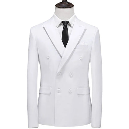 Men's Double Breasted Blazer – Slim Fit Solid Color Formal Jacket for Weddings & Office