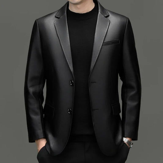 Men's Sheepskin Leather Blazer — Slim Fit Smart Casual Suit Jacket for Spring & Autumn