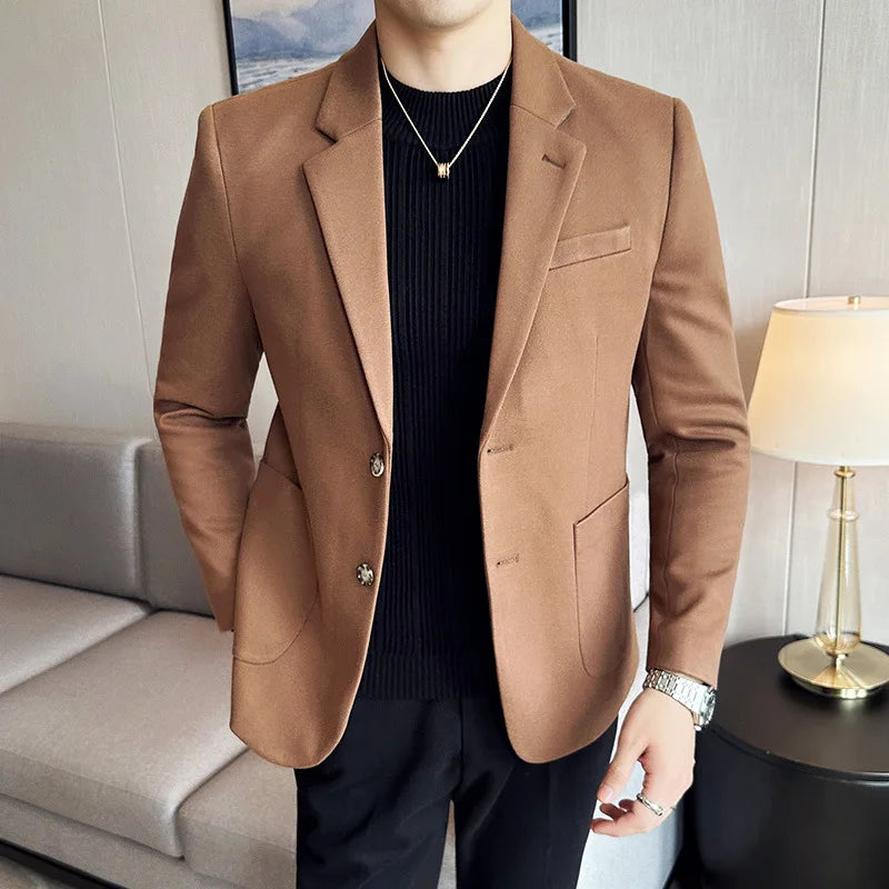 Autumn Winter New Woolen Slim Fit Suit Coat Men Fashion Casual Business Social Party Dress Men's Suit Jackets Tailcoats 4XL-M