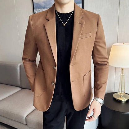 Autumn Winter New Woolen Slim Fit Suit Coat Men Fashion Casual Business Social Party Dress Men's Suit Jackets Tailcoats 4XL-M