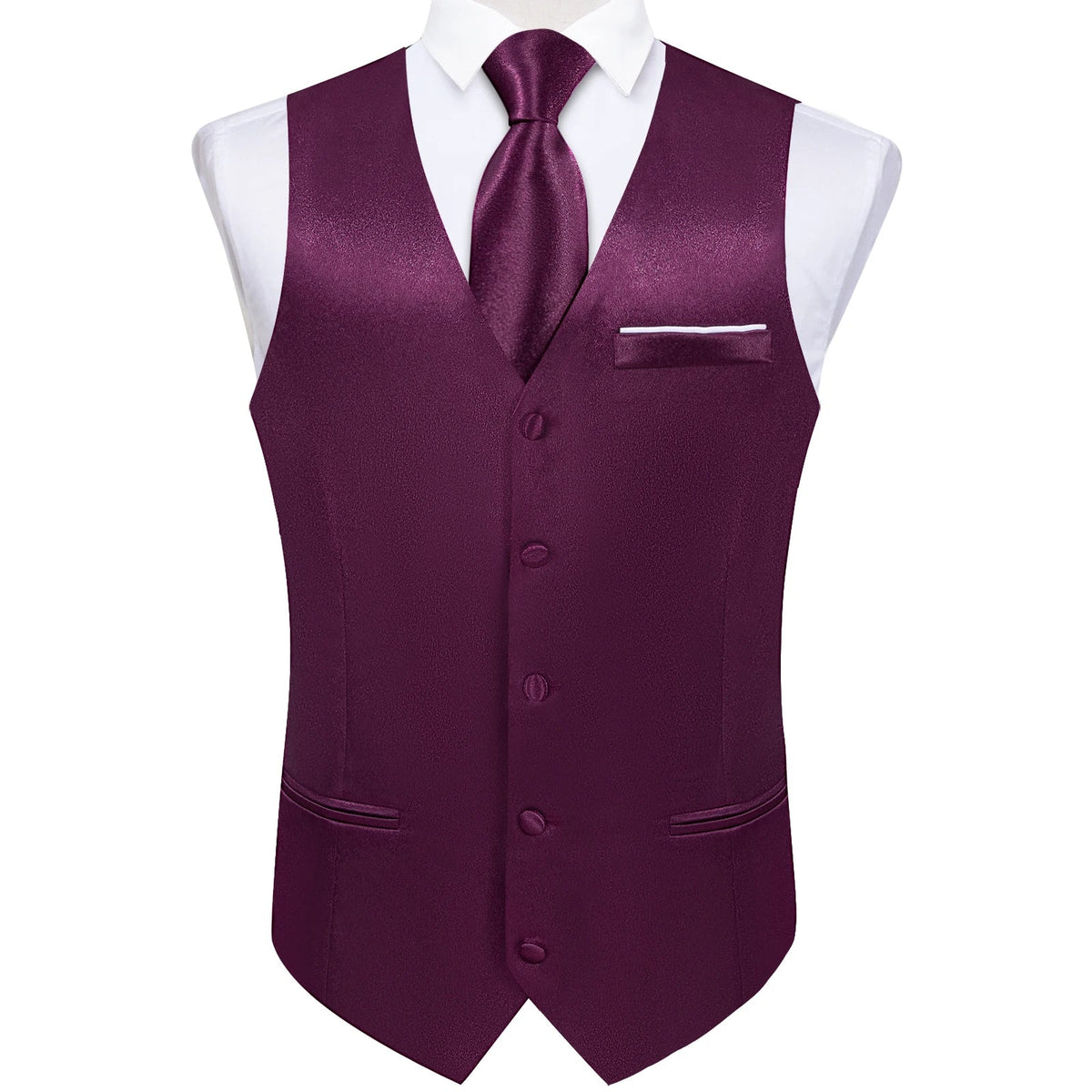 Men's Formal Vest Suit Set — Solid Color Waistcoat with Tie & Pocket Square for Weddings & Parties