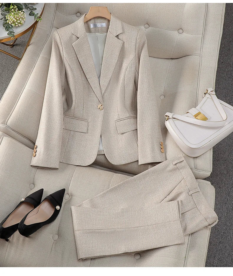 Luxury Small Women Pink Blazer Ladies Professional Suit Women Temperament Suit Fashion Interview Formal Pant Suits