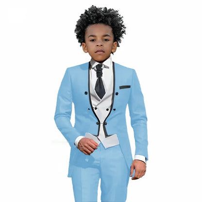 2026 Autumn Handsome Wedding Suits 3 Pieces For Kids, Boys Slim Fit Tuxedo Performance Costumes,Formal Blazer Banquet Outfit