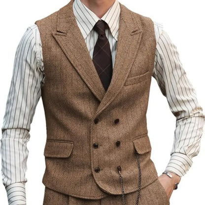 Men's Double Breasted Dress Vest Smart Casual Waistcoat for Business and Formal Occasions