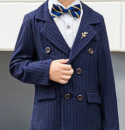 Kids Spring Autumn Blue Plaid Suit Set Boys Wedding Birthday Prom Photography Set Children's Piano Host Performance Costume
