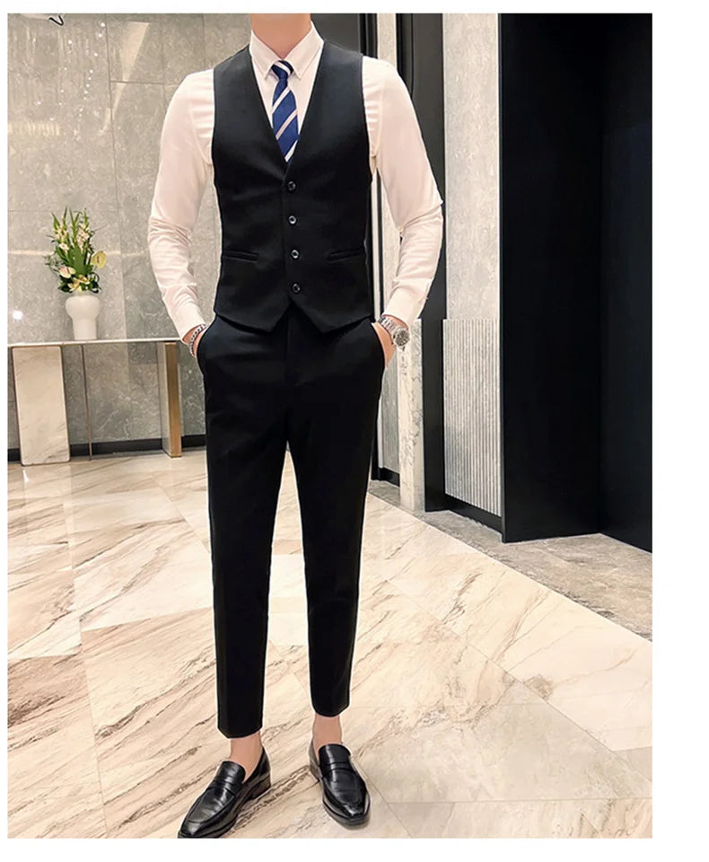 Men's 3-Piece Slim Fit Suit – Smart Casual Blazer, Vest & Pants for Business, Wedding & Formal Occasions