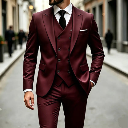Elegant Male Suit 3 Pieces Blazer Vest and Pants Set Peak Lapel Tuxedo Suits for Men Ceremony Wedding Dresses Business Prom
