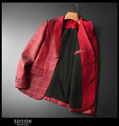 Luxury Vintage Jacquard Suit Jacket Men High Quality Casual Business Social Formal Jackets Banquet Party Host Wedding Blazers