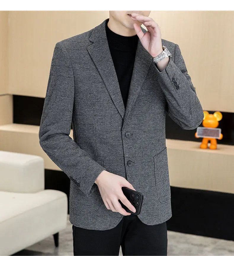 Men's Blazer Single Breasted Smart Casual Grey Coffee Spring Autumn