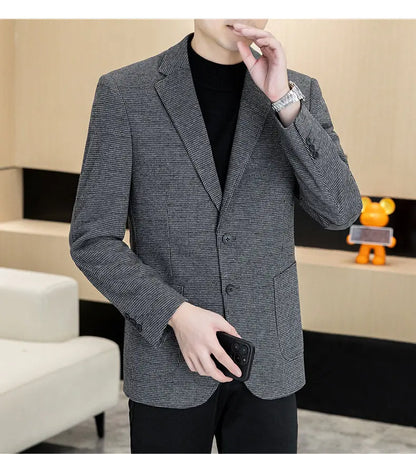 Men's Blazer Single Breasted Smart Casual Grey Coffee Spring Autumn