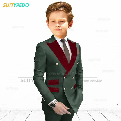 Burgundy Peaked Lapel Boy's Suit Set Children Prom Formal Blazer Pants Two Pieces Wedding Flower Kid Slim Fit Tuxedo Outfits
