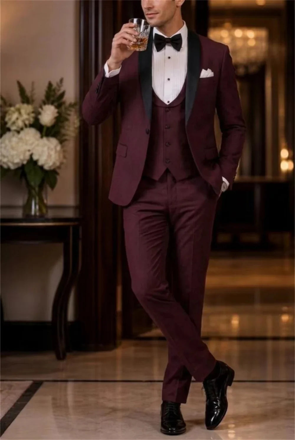 Costume Homme 3 Pièces Élégant Mariage Marié Smoking Formel Coupe Ajustée Tenue Sur Mesure Costumes pour Homme (Veste+Gilet+Pantalon)