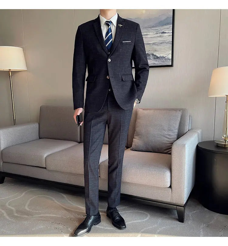 Suit  Men's Fashion Banquet Slimming Striped Dance Singer Trendy Host Casual Wedding Banquet Dress Male Star Performance Suit