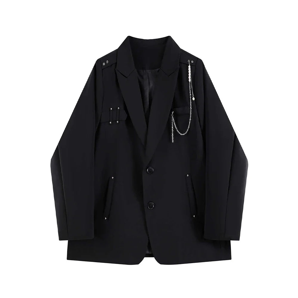 Women's Black Gothic Blazer Coat Vintage Fashion Streetwear Harajuku Long Sleeve Suit Jacket Emo 2000s Outerwear Clothes Autumn