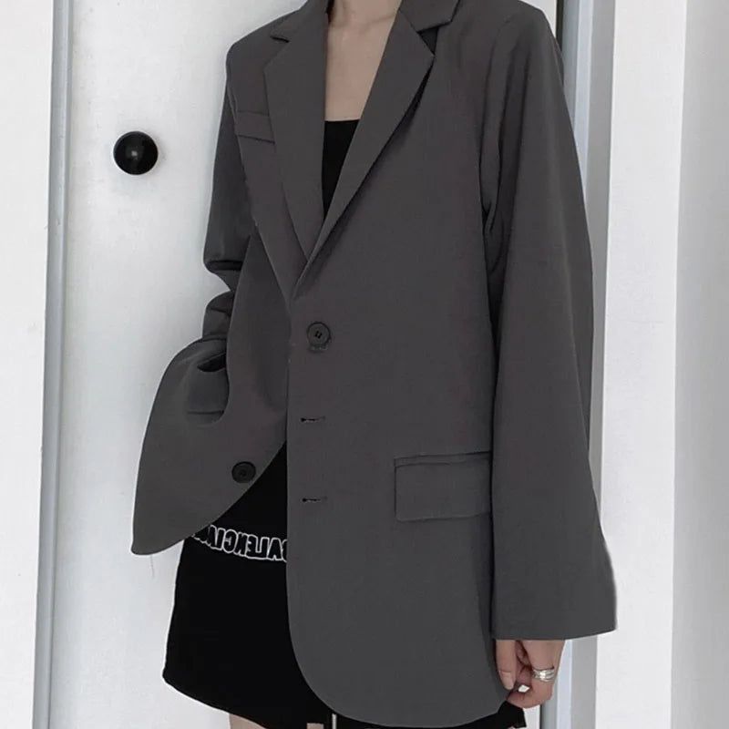 Retro ey ular Women's Suit Loose Hong Kong Sle Faionable Korean Version Spring Autumn New Arrival Polyester Fabric