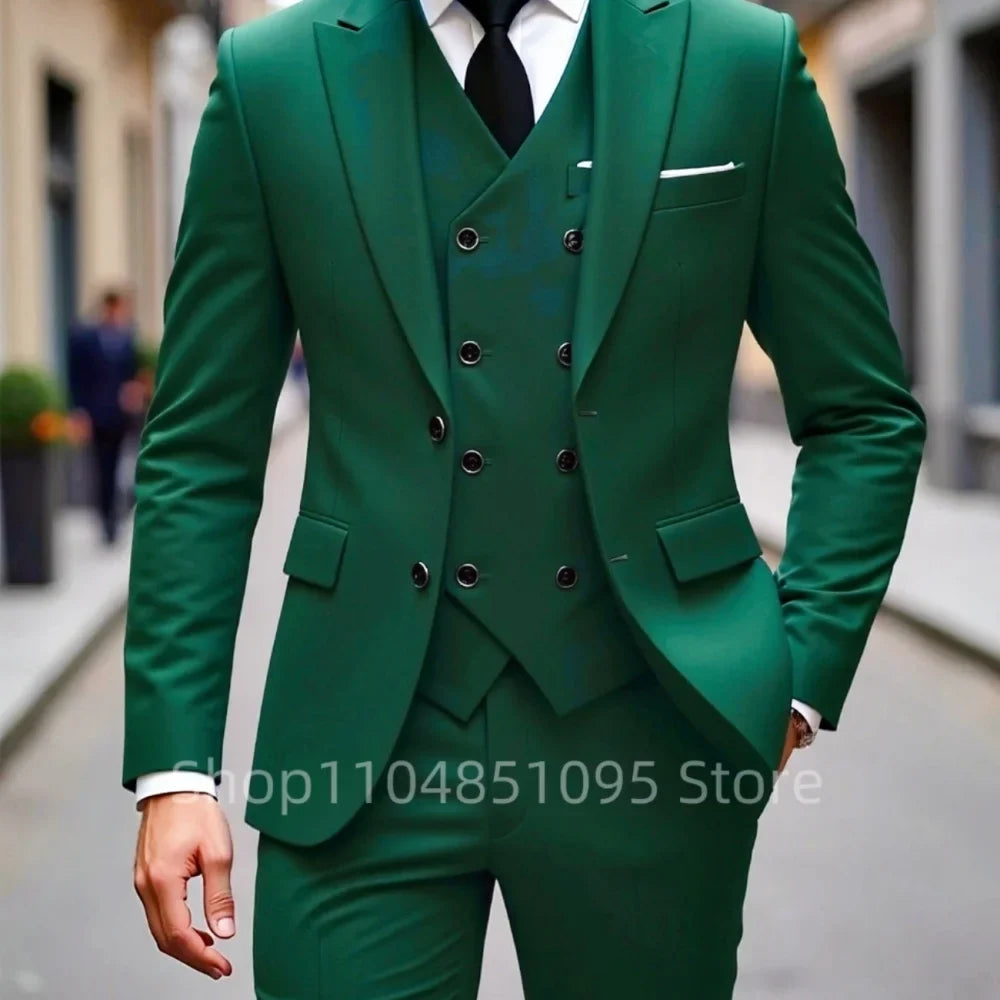 High Quality Men Wedding Suits Fashion Male Business Social Dance Party Dress Peak Lapel Blazers Pants with Vest for Party Prom