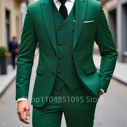 High Quality Men Wedding Suits Fashion Male Business Social Dance Party Dress Peak Lapel Blazers Pants with Vest for Party Prom