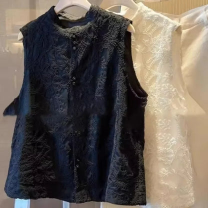 Women's New Chinese Lace Vest 2026 New Spring Summer  Stand Collar Sleeveless Jacket Ladies Vest Tops Waistcoat Outerwear