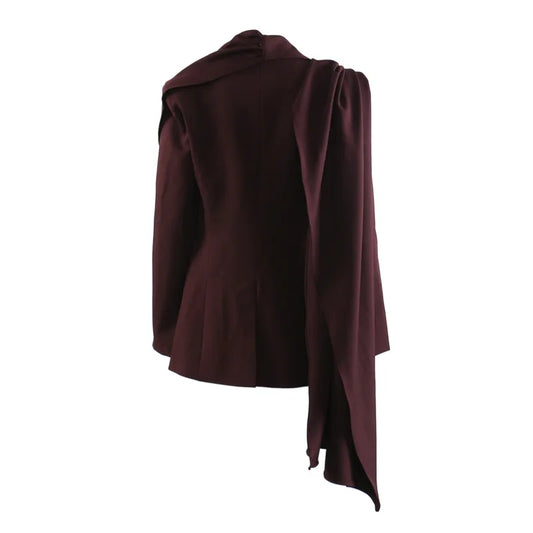 2026 Spring Autumn New Women Blazer Asymmetrical Collar Scarf Niche Design Solid Color Elegant Fashion Luxury Coats HK18496