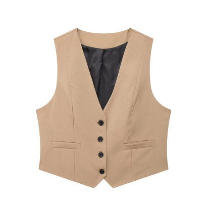 Cropped Formal Vests Woman Office Sleeveless Women's Suit Vest Summer Button Black White Short Vest Casual Working Vest
