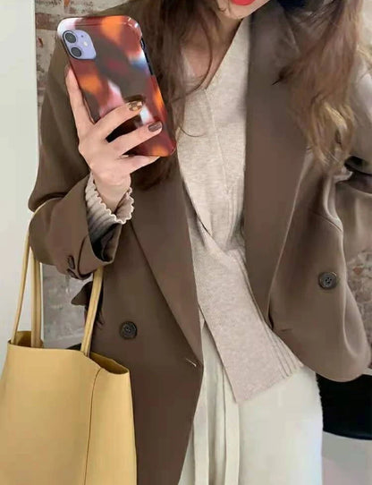 Women's 2025 SS FW Brown Double Breasted Loose Blazer Korean Trendy Casual Workwear Slimming Chic Fashion Internet Hot Jacket