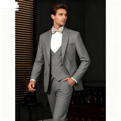 Slim Fit Solid Man 3 Piece Outfit Set Formal Business Suits Elegant Men Wedding Dresses Stage Party Costume Groomsmen Office Set